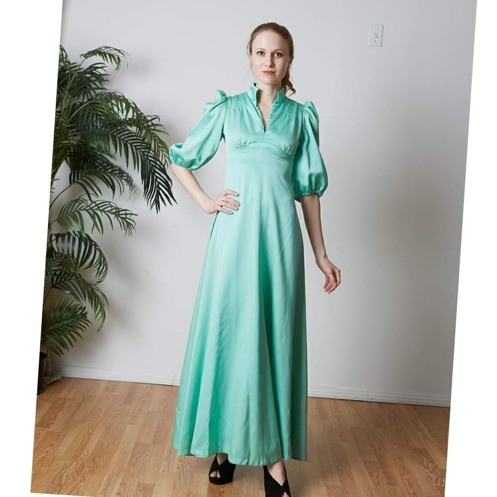 Vintage 60s 70s Mint Green Dress - Picture 2 of 6